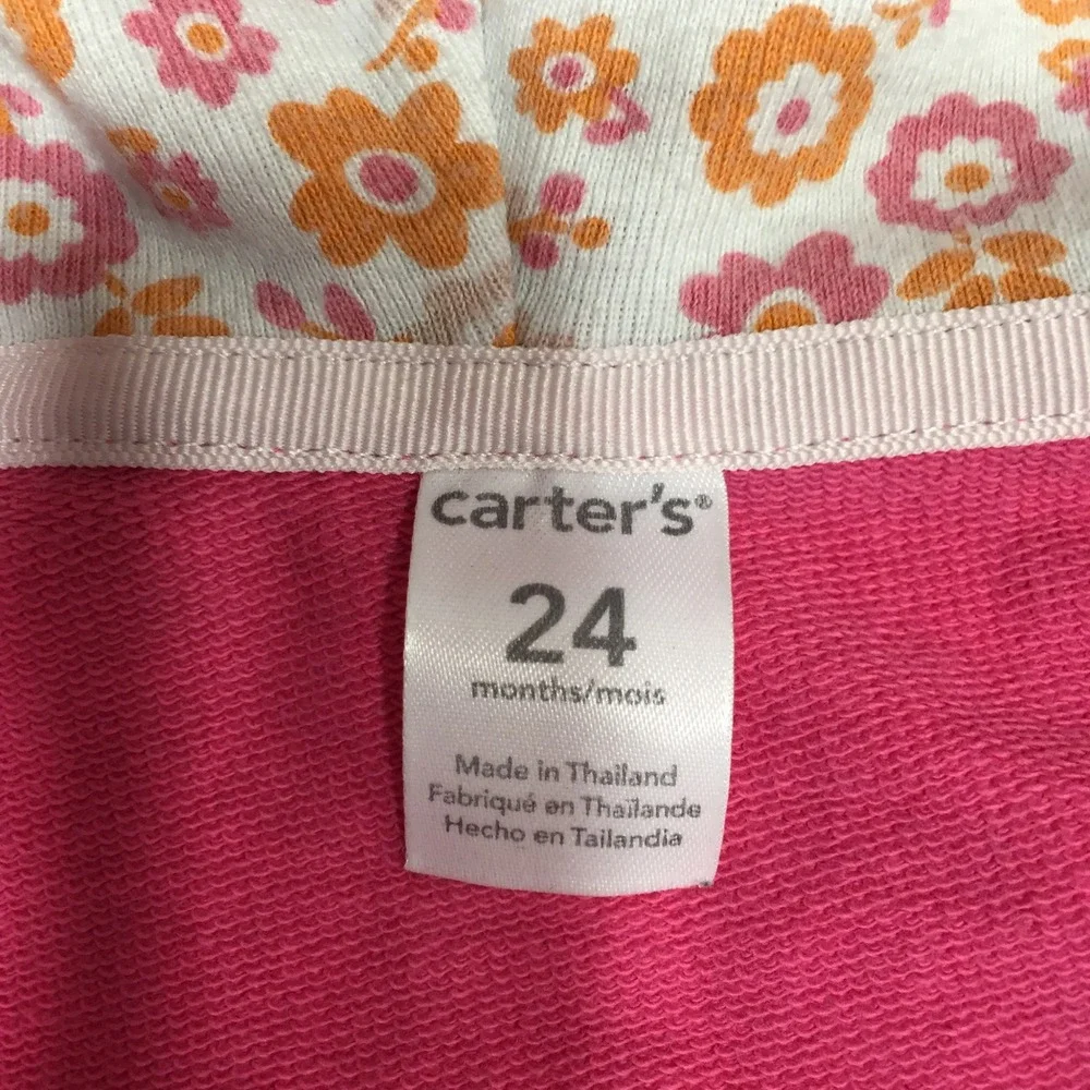 Carters Kids Pink Floral Embroidered Zip Up Hoodie Sweatshirt‎ 24 Months